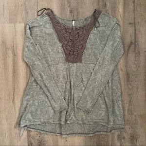 Free People Brown Knit Long Sleeve Sweater Top Size Small